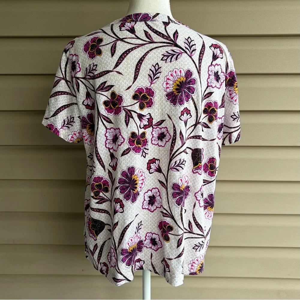 •LOFT• Floral Short Sleeve Knit Blouse – Size XL - Picture 5 of 7